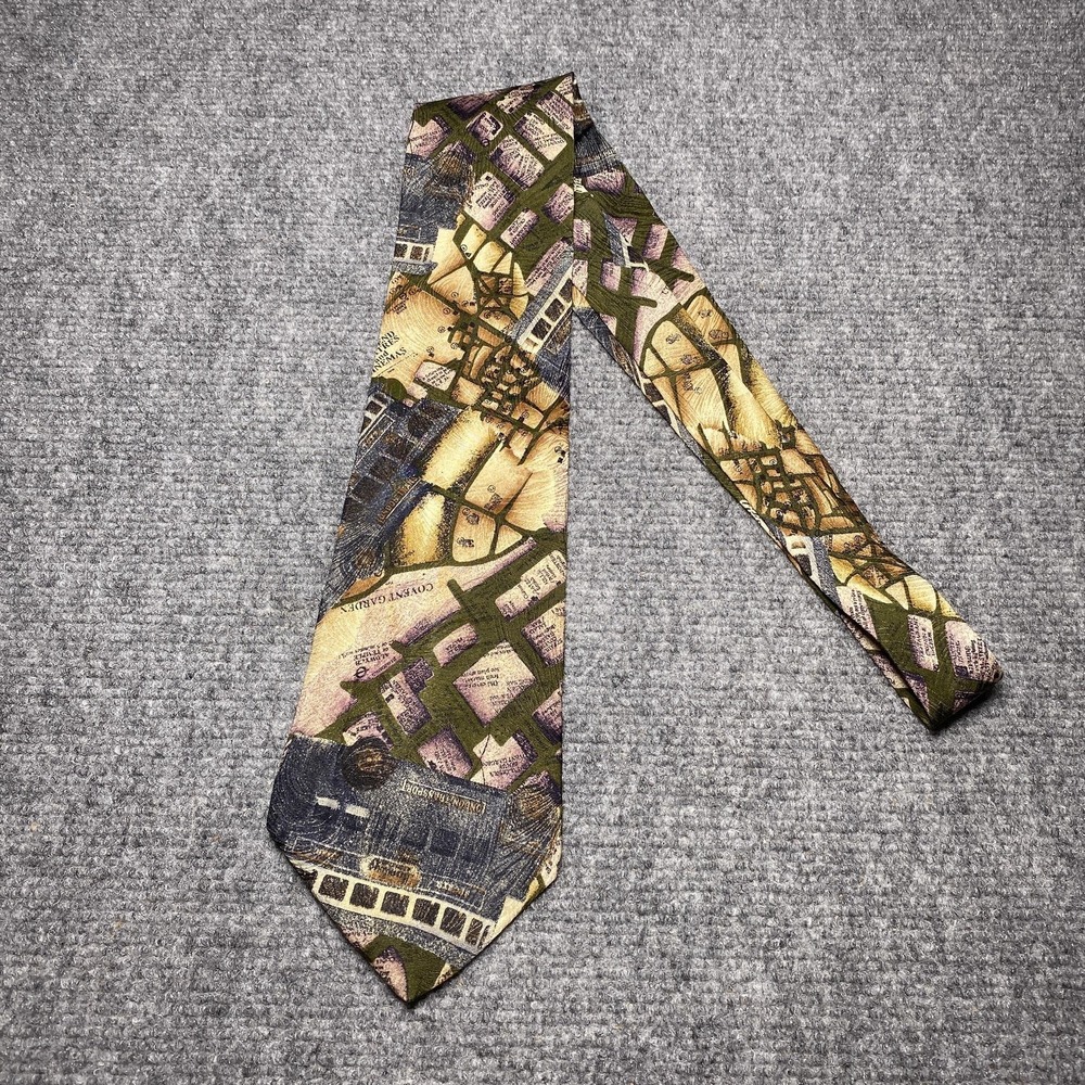 Rooster Tie Mens Green London Map Covent Garden West End Collection Silk Vintage